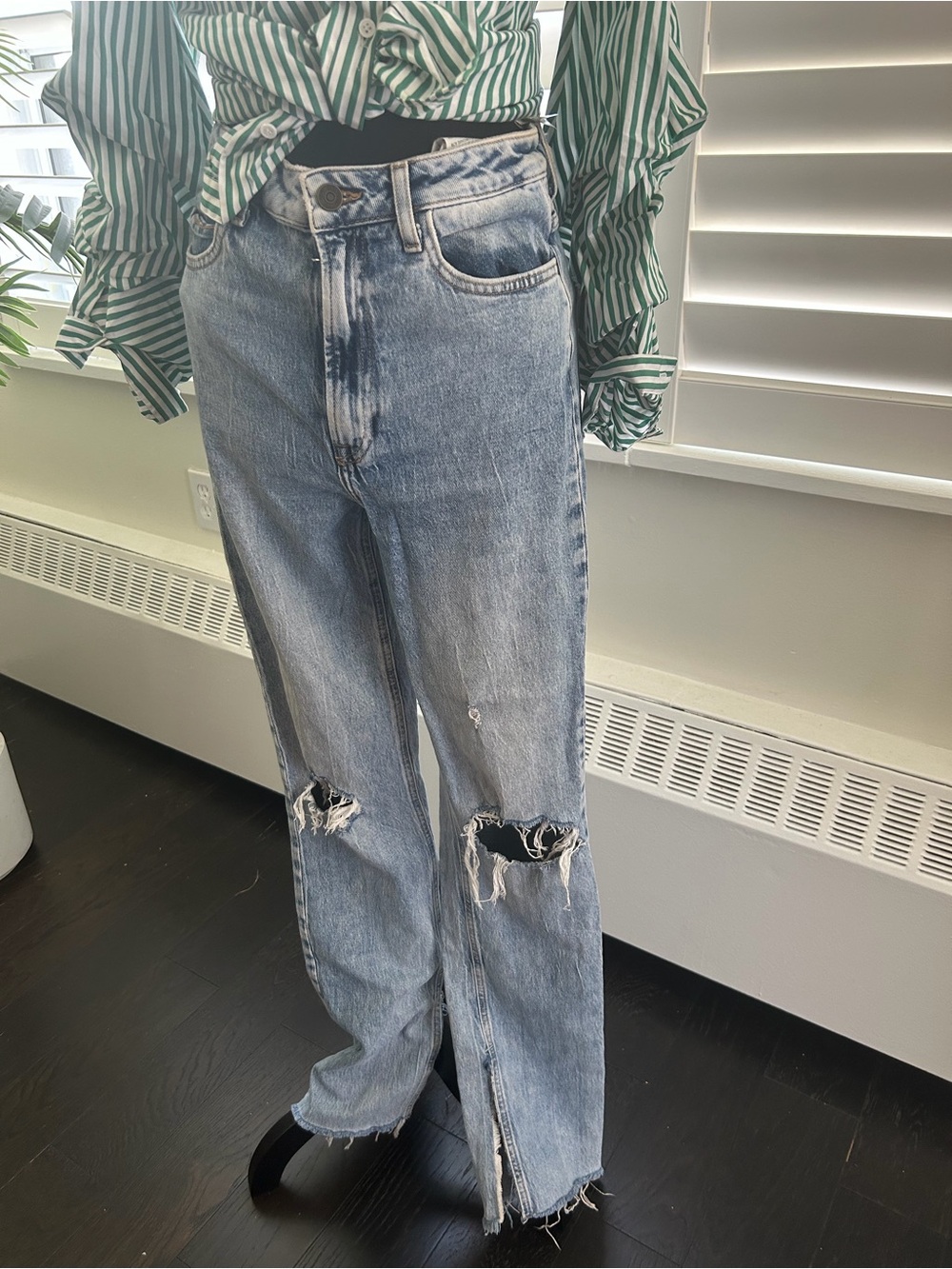 Zara Light Blue Distressed Boyfriend Jeans